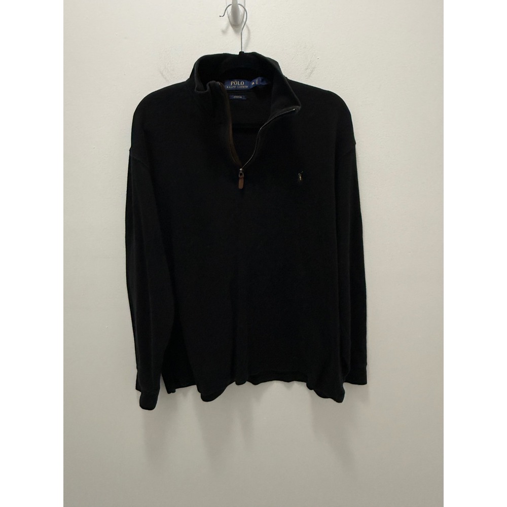Polo Ralph Lauren Mens XL Estate Rib Quarter Zip Pullover Black Cotton Sweater